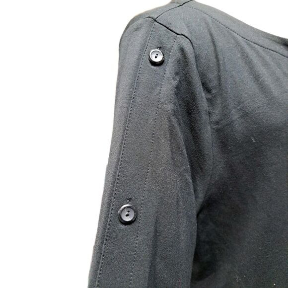J.Jill Ponte Knit Top Black  Button Detail Sleeve Tee Shirt Heavyweight - Picture 3 of 8